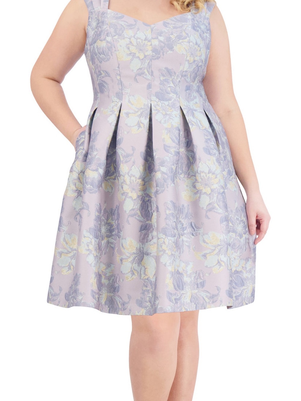 Vince Camuto Lavender Floral Pleated Midi Dress